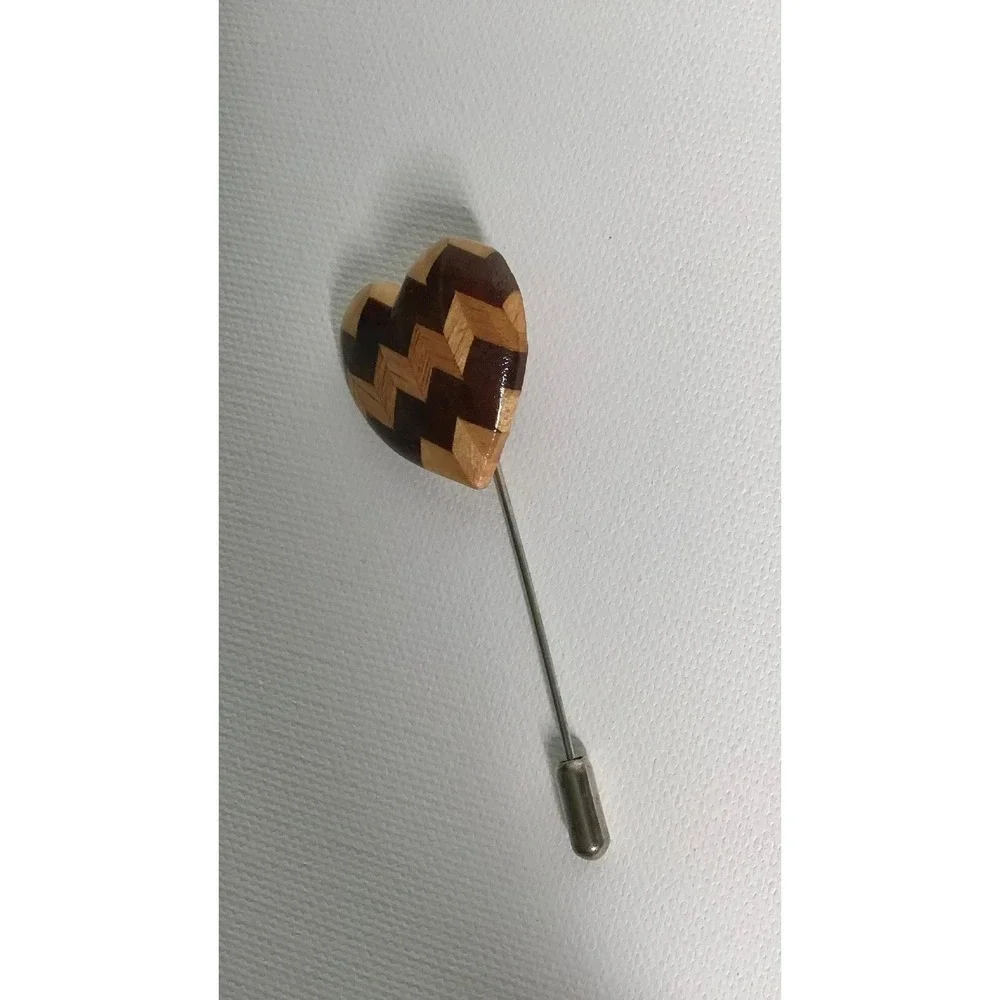 Vintage Wooden Heart Stick Pin Marquetry Lapel Pin Western Cottage Boho Priarie